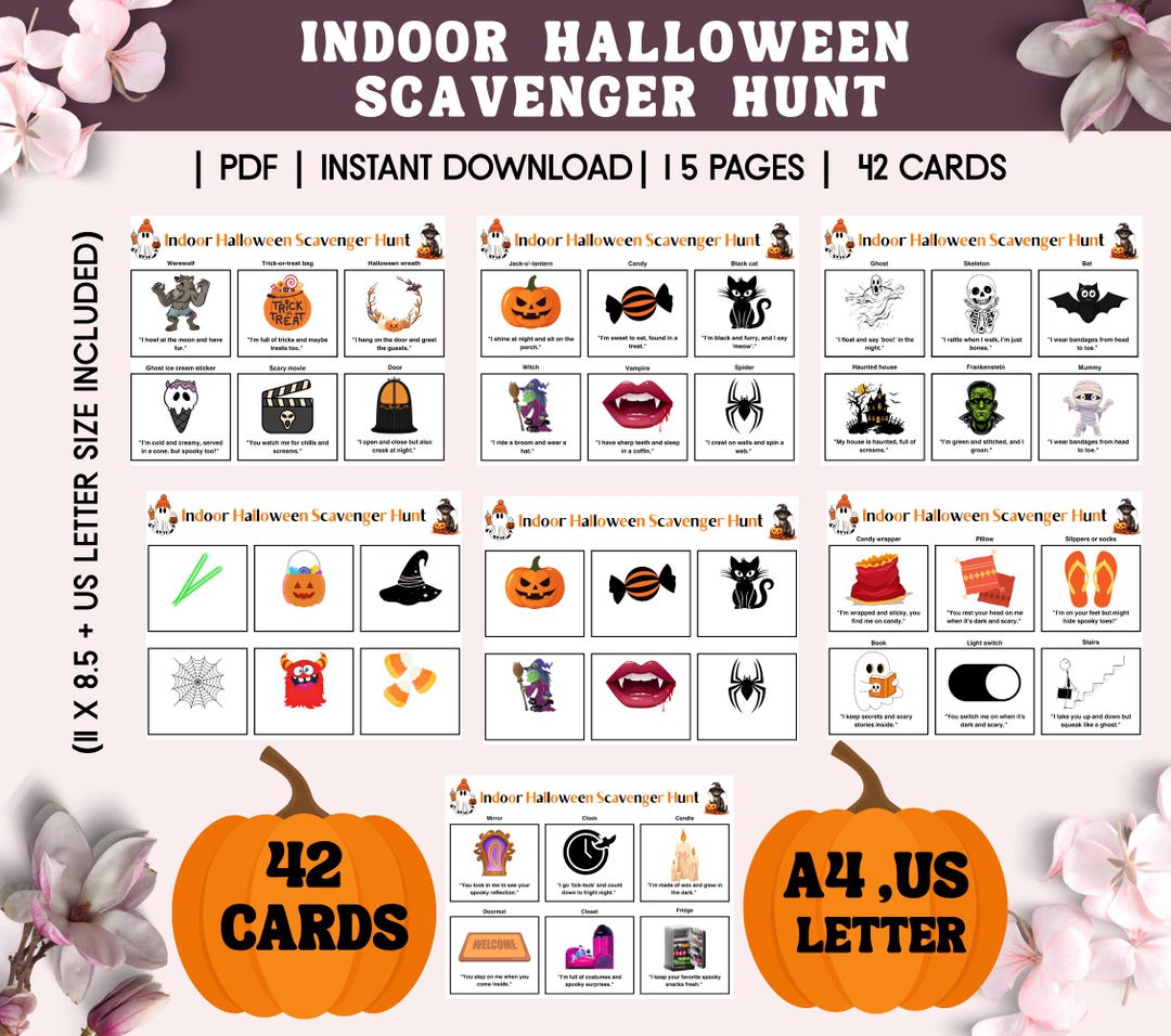 Indoor Halloween Kids Scavenger Hunt PDF | Printable Halloween Party ...