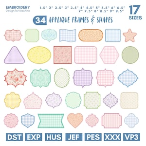 Ramapplikationsdesignset, formapplikationer broderi, monogramkantramar, cirkel, rektangel PES DST