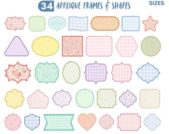 Frame Applique Design Set, Shape Appliques Embroidery, Monogram Border Frames, Circle, Rectangle PES DST