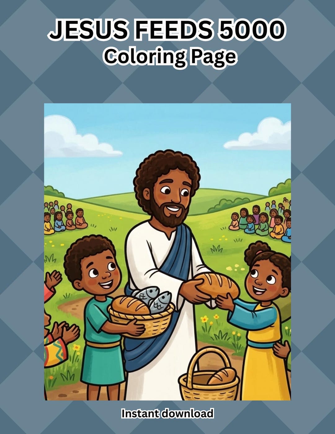 Jesus Feeds 5000 Bible Coloring Page African American Characters Youth ...