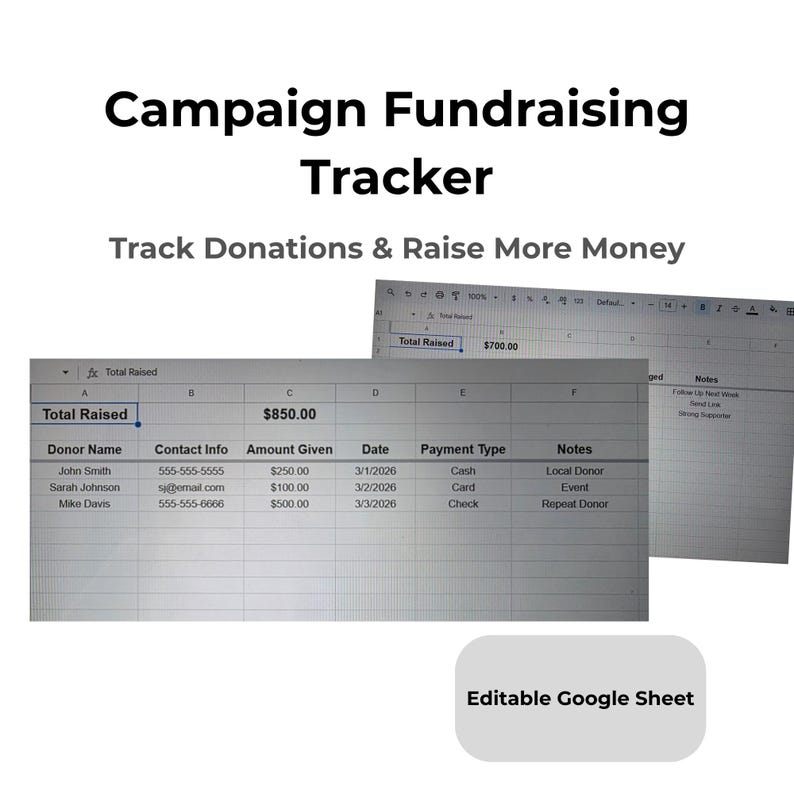 Fundraising Tracker Spreadsheet | Campaign Donor Tracker | Call Time ...