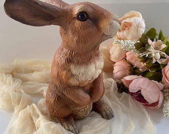 Vintage Brown Bunny Figurine, Rustic Woodland Cottagecore Decor