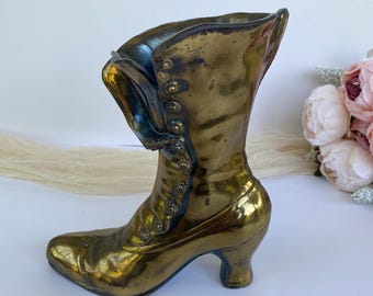Vintage Brass Victorian Boot Vase
