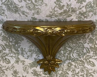 Vintage Burwood Gold Wall Shelf, Ornate Hollywood Regency Display
