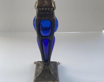Vintage Cobalt Blue Caged Glass Candle Holder