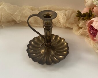 Vintage Brass Chamberstick Candle Holder with Handle