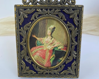 Vintage Ornate Italian Brass Picture Frame with Print of Marie Josephine of Savoy