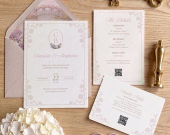 Modèle Canva pour faire-part de mariage Hortensia | Jardin impressionniste | Ensemble d'invitations modifiable | RSVP, carte d'informations et carte « Réservez la date »