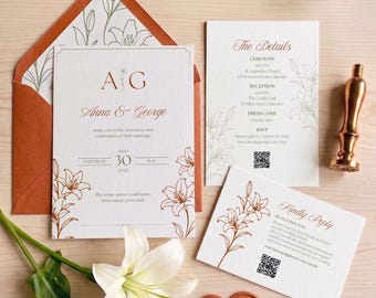 Modèle de faire-part de mariage Lily | Kit de mariage Canva modifiable | Carte « Réservez la date », carte RSVP et carte d'informations