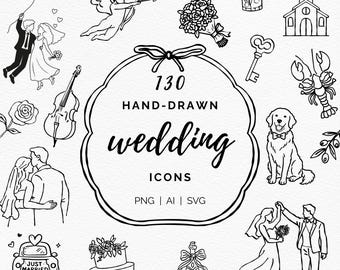 Icônes de mariage dessinées à la main