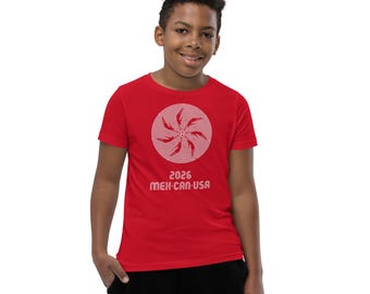 Youth Soccer Op Art T-Shirt, Dynamic Movement Design, Red Blue Green