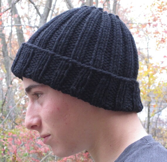 Items similar to Warm Ribbed Men's Skullcap with Wide Brim on Etsy