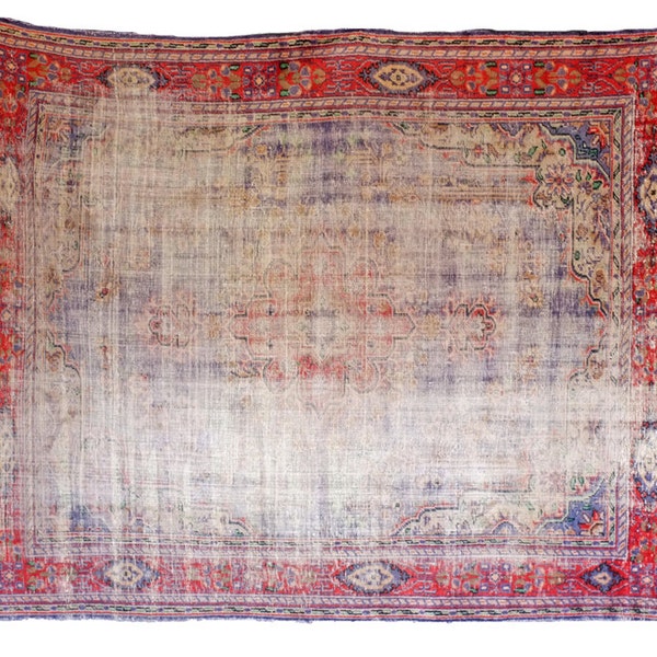 Antique Distressed Turkish Oushak Rug. c1900.