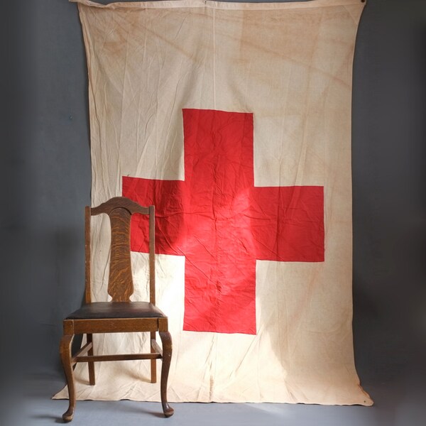 large WW2 era Red Cross Medical Flag. 9ft 6ft