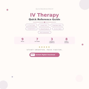 IV Therapy Quick Reference Guide | Nursing Cheat Sheet | IV Fluids | Flow Rate Calculations | NCLEX Review | Digital Download