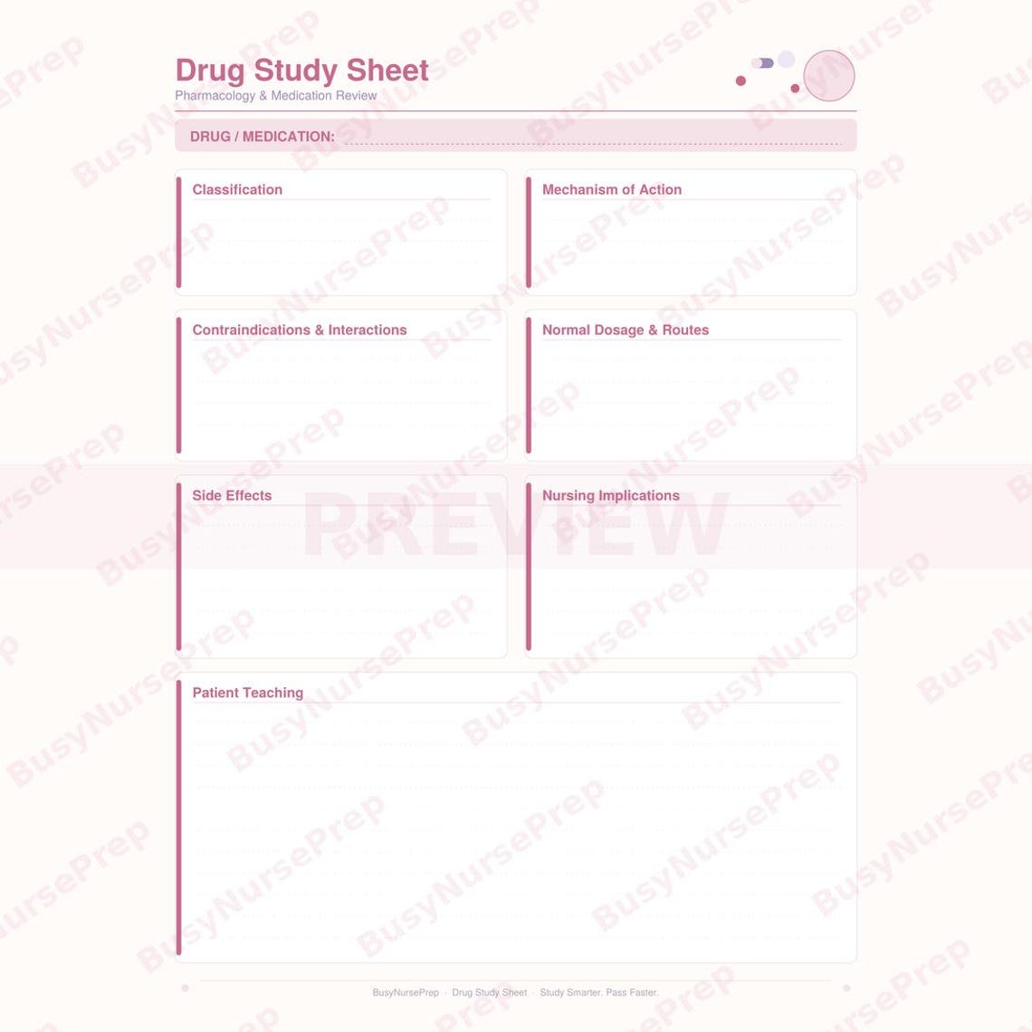 Drug Study Template Nursing Student Pharmacology Worksheet Printable ...