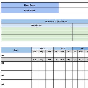3-day Baseball/Softball Customizable Strength Training template