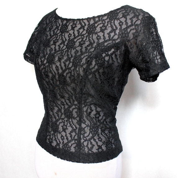 Vintage Lace Short Sleeve Cropped Top Womens MEDI… - image 7