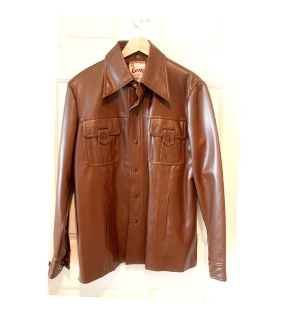 Vintage 70 S Faux Leather Jacket Tan Brown Envoy Look Men Medium Excellent Condition