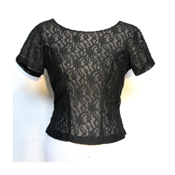 Vintage Lace Short Sleeve Cropped Top Womens MEDI… - image 1