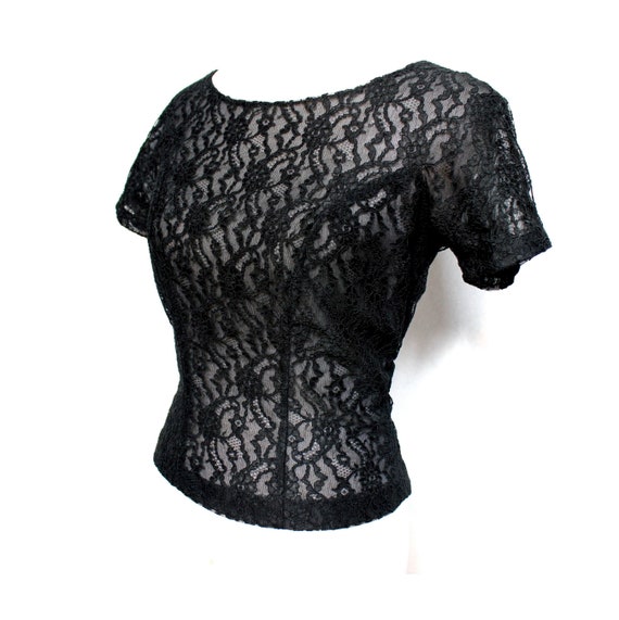 Vintage Lace Short Sleeve Cropped Top Womens MEDI… - image 3