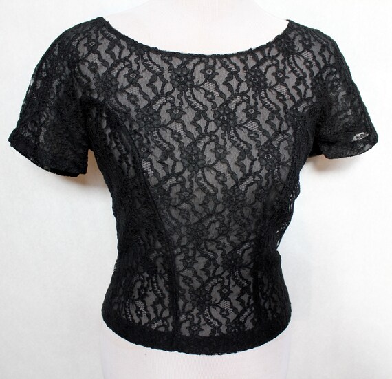 Vintage Lace Short Sleeve Cropped Top Womens MEDI… - image 2