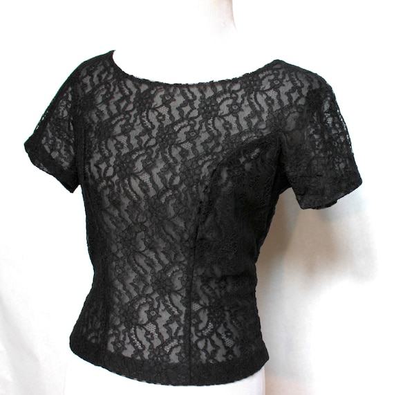 Vintage Lace Short Sleeve Cropped Top Womens MEDI… - image 5