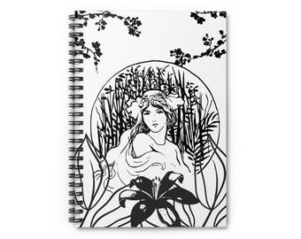 Cuaderno de espiral Art Nouveau Lady / Diario rayado, ilustración floral