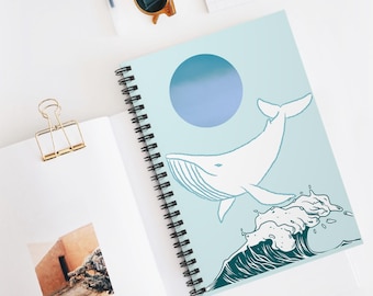 Cuaderno espiral / Diario rayado con diseño de ballena sobre olas