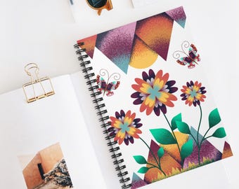 Cuaderno espiral con estampado floral colorido / Diario rayado