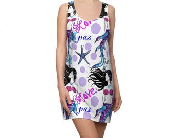 Vestido de sirena con espalda deportiva de Paz and Love / Vestido de poliéster AOP de Alma Collection