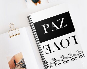 Cuaderno de espiral PAZ LOVE / Cuaderno rayado con tipografía en blanco y negro