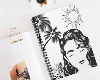 Cuaderno ilustrado de girasol con rostro sereno / Cuaderno de espiral