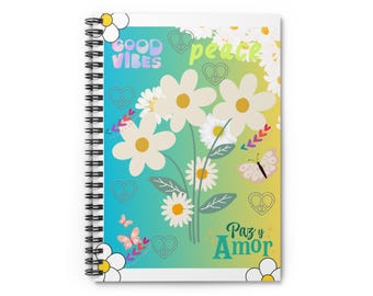 Cuaderno espiral Daisy Peace & Love / Rayado, Diario floral con buenas vibras