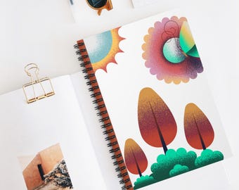 Cuaderno de espiral con estampado retro de girasoles / Cuaderno rayado