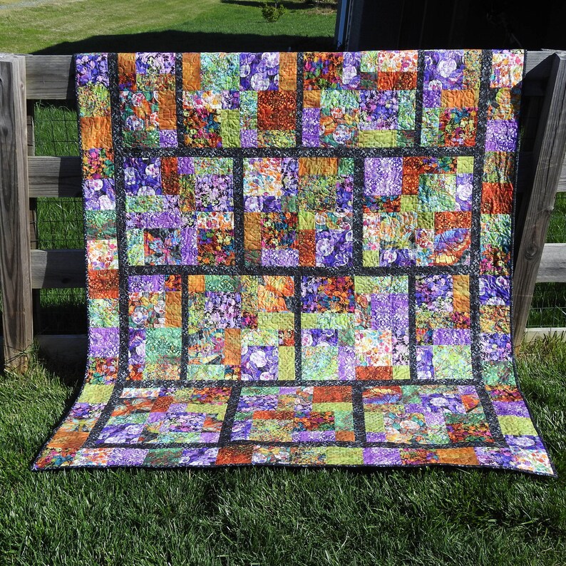 Large Lap Quilt Twin Quilt Reversible Quilt in Jewel Tones Etsy
