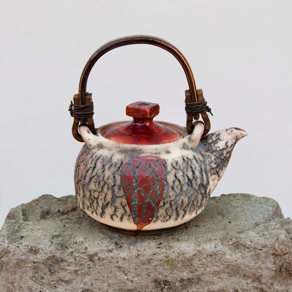 one of a kind - tea pot - red cracked surface teapot