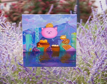 Whimsical  Whimsical Hong Kong Cultural Food Cat Art Hand-painted Original Painting