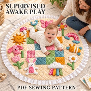 PDF-sömnadsmönster för babylekmatta | Handledning för magtäcke | Interaktivt babytäcke | Sensoriskt aktivitetstäcke
