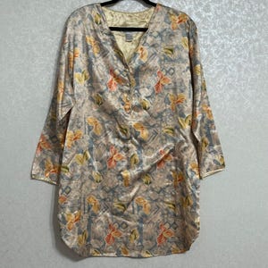 It's About Time Floral Paisley Satin Tunic Blouse Oversized V-neck Cottagecore M