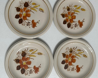 Mikasa Stone Harvest Highlands Floral Stoneware Salad Plates VTG Set of 4 7.5"