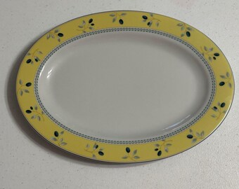Bandeja ovalada de cerámica Royal Doulton Blueberry de 30 cm (12") con diseño de vid de frutas amarillas (VTG)