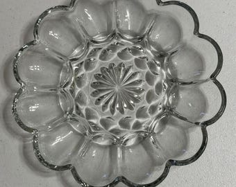 Fairfield Anchor Hocking Scalloped 12 Slot Deviled Egg Platter Clear Glass 10"