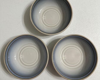 Noritake Sorcerer 8620 Stoneware Cereal Soup Bowls Blue Tan Set of 3 Vintage