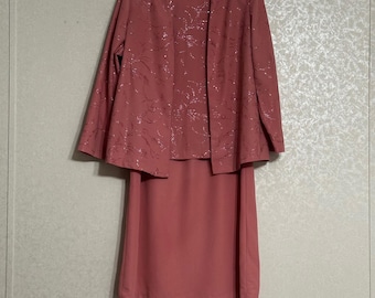 Anthony Richards 3-Piece Skirt Suit Set Glitter Floral Rose Pink Vintage Sz 16
