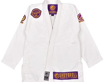 Brazilian jiu jitsu shoyoroll gi white bjj batch83 kimono top with embroidered patches martial arts uniform