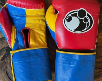 Grant Worldwide Boxing Gloves - Custom Red Blue Yellow Pro Training Sparring Gear -Rare Multi color Authentic Leather Grant Boxing Equipment
