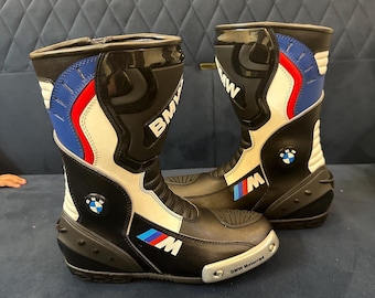 BMW Motorrad Motorcycle Racing Leather Boots | BMW M Motorsport Biker Riding Shoes | Protective Motorbike