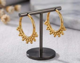 Gold Pearl Jhumka Earrings, Lightweight Chandbali Hoop, Elegant Indian Jewelry, Gift for her