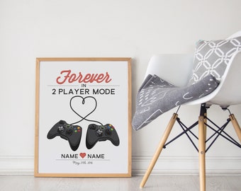 Gamer Print Wedding Gift / Custom Name Date Personalized Video Game Controllers / Engagement Newlyweds Anniversary / UNFRAMED 8x10 or 11x14